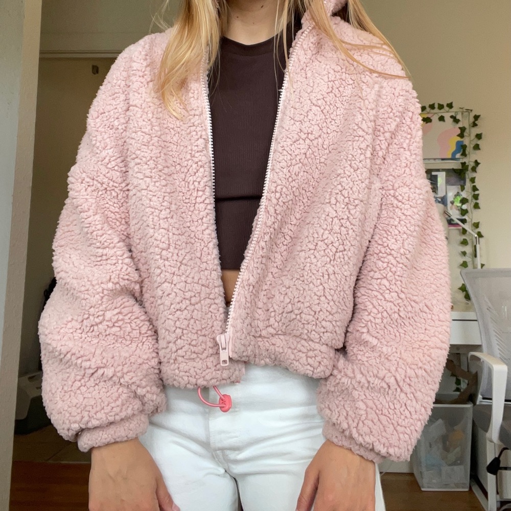 Light pink Urban Outfitters teddy coat size small